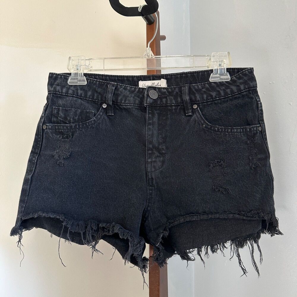 Unpublished Denim High Rise Distressed Cutoff Shorts Black Size 26 Raw Hem